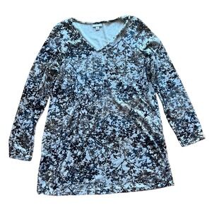 Pure J Jill Womens Top Long Tunic Stretch Velvet Branch Print Long Sleeve Size M